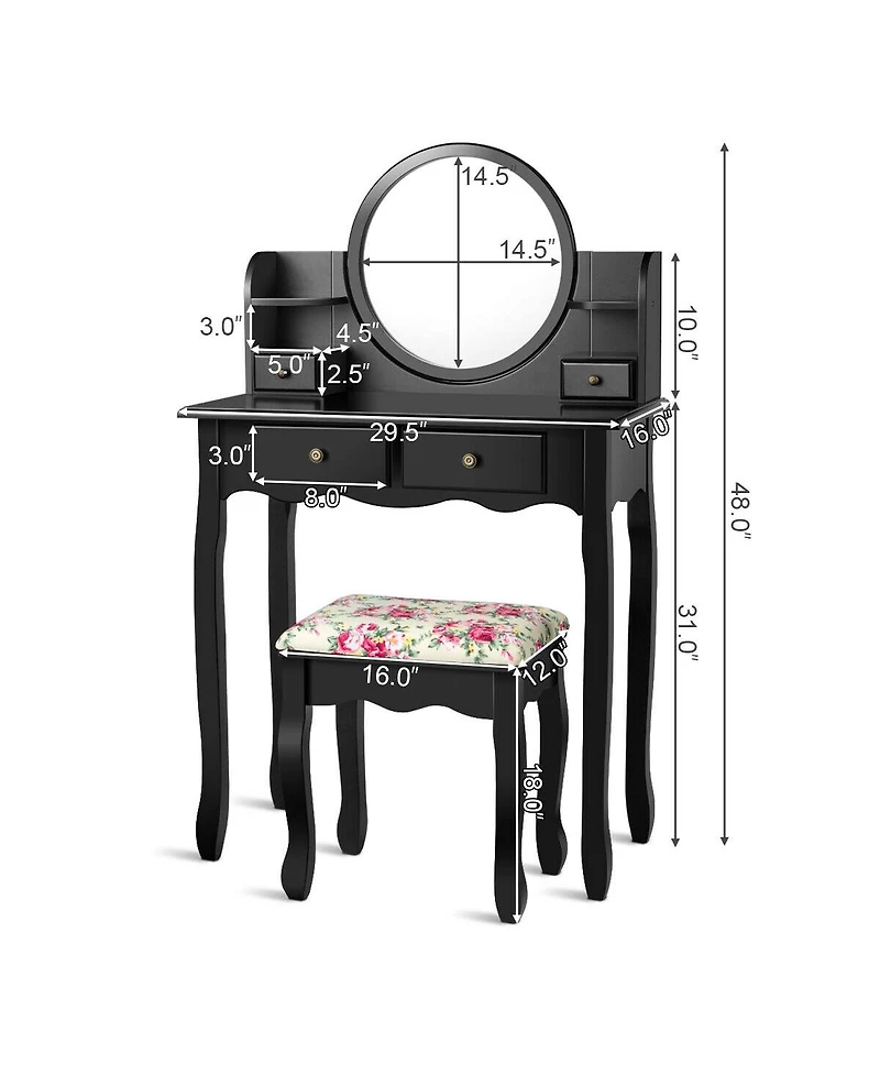 Sugift Makeup Vanity Table Set with 360° Pivoted Round Mirror