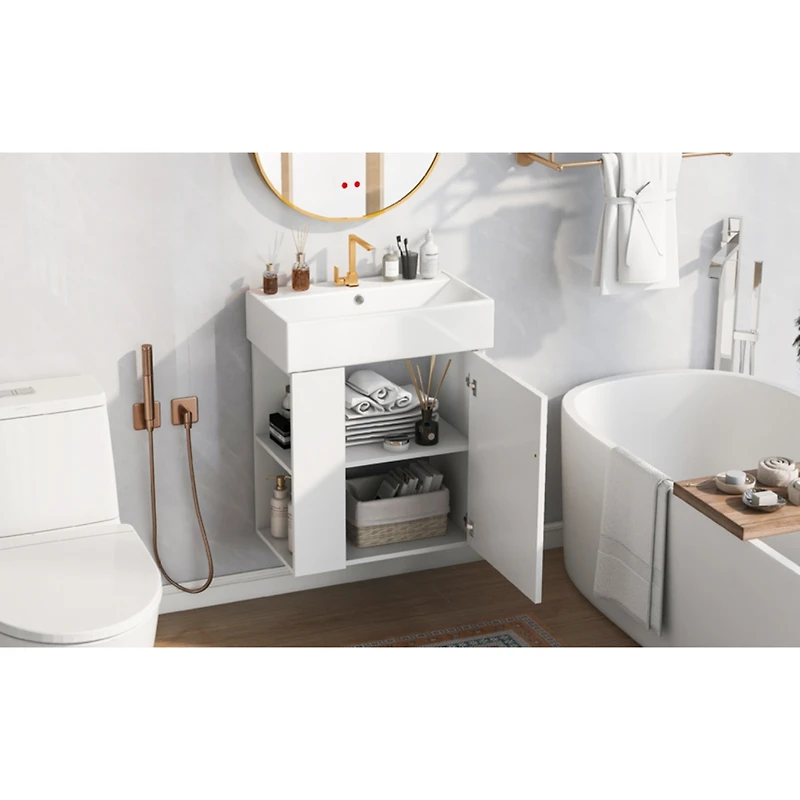 Streamdale Furniture Modern 21.6" White Bathroom Vanity with Left Side Storage
