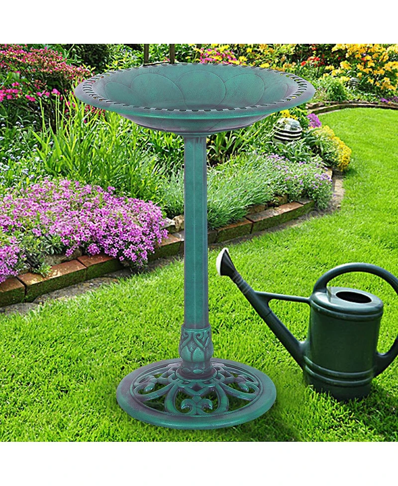 Slickblue Outdoor Garden Green Pedestal Bird Bath Feeder