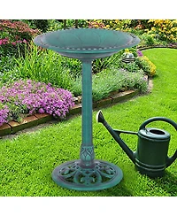 Slickblue Outdoor Garden Green Pedestal Bird Bath Feeder