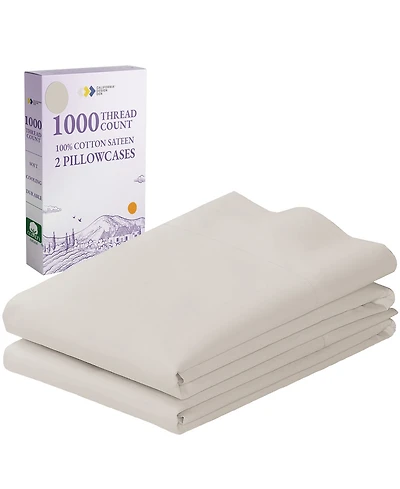 California Design Den Luxury 1000 Thread Count 100% Cotton King Pillow Cases Set of 2 - Smooth Sateen, Crisp Hotel