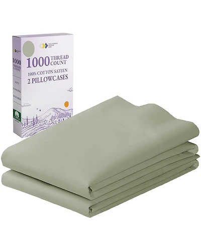 Luxury 1000 Thread Count King Pillow Covers Set of 2 - 100% Cotton Sateen, Smooth and Crisp Premium Cases