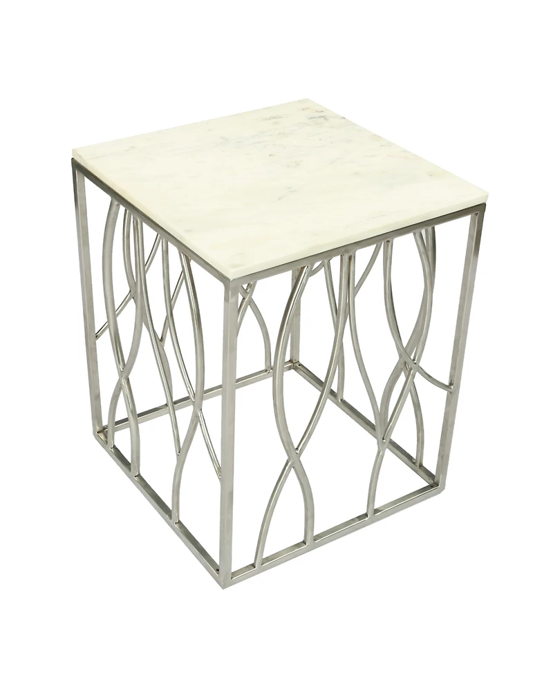Simplie Fun Square Marble End Table with Stainless Steel Base