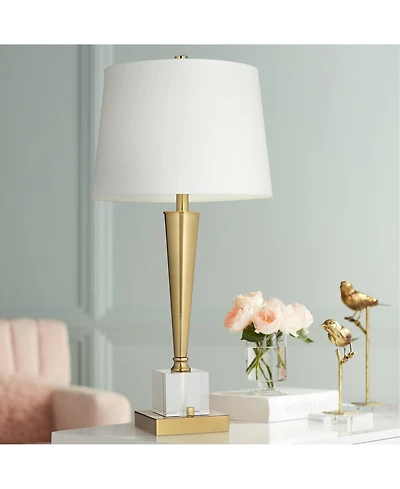 Possini Euro Design Wayne 29 1/4" Tall Modern Glam End Table Lamp Usb Port Brass Finish Metal Crystal Single Living Room Charging