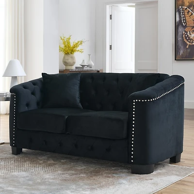 Streamdale Classic Velvet 3-Person Chesterfield Sofa with Nailhead Trim