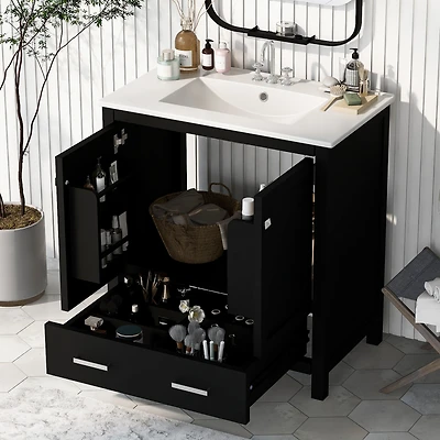 Streamdale 30" Black Bathroom Vanity with Single Sink for Elegant Storage