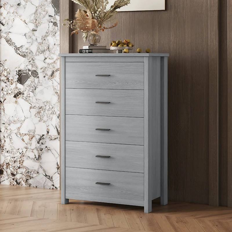 Streamdale Retro American Country Wooden Dresser with 5 Drawers for Storage