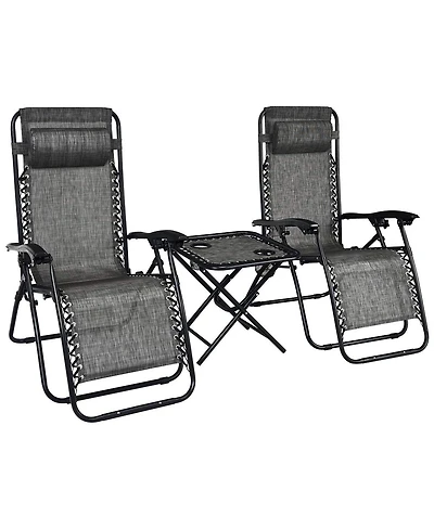 Inolait 3 Pieces Folding Portable Zero Gravity Reclining Lounge Chairs Table Set Outoor Conversation Sets