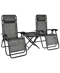 Inolait 3 Pieces Folding Portable Zero Gravity Reclining Lounge Chairs Table Set Outoor Conversation Sets