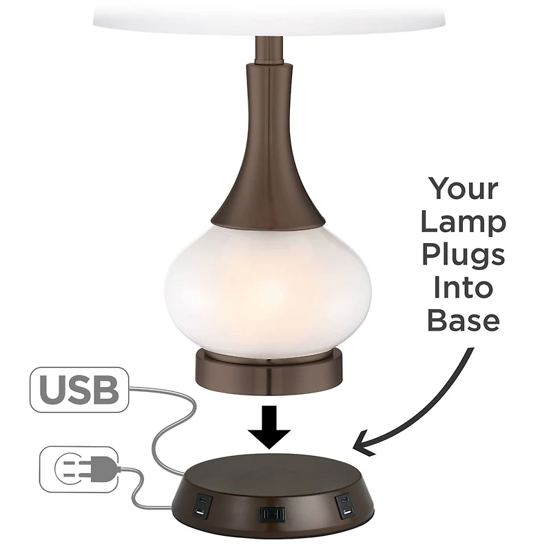 Franklin Iron Works Industrial Table Lamp with Usb and Ac Power Outlet Workstation Charging Base 26" High Bronze Double Shade Living Room