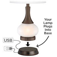 Franklin Iron Works Industrial Table Lamp with Usb and Ac Power Outlet Workstation Charging Base 26" High Bronze Double Shade Living Room