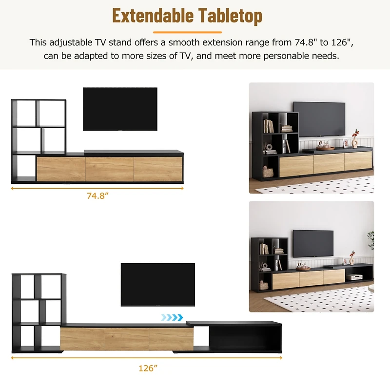 Streamdale Adjustable Tv Stand Extends to 126" with Expandable Tabletop