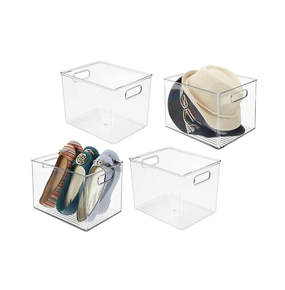 mDesign Plastic Closet Storage Organizer Container Bin, Handles - 4 Pack - Clear, Usa Made