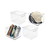 mDesign Plastic Closet Storage Organizer Container Bin, Handles - 4 Pack - Clear, Usa Made