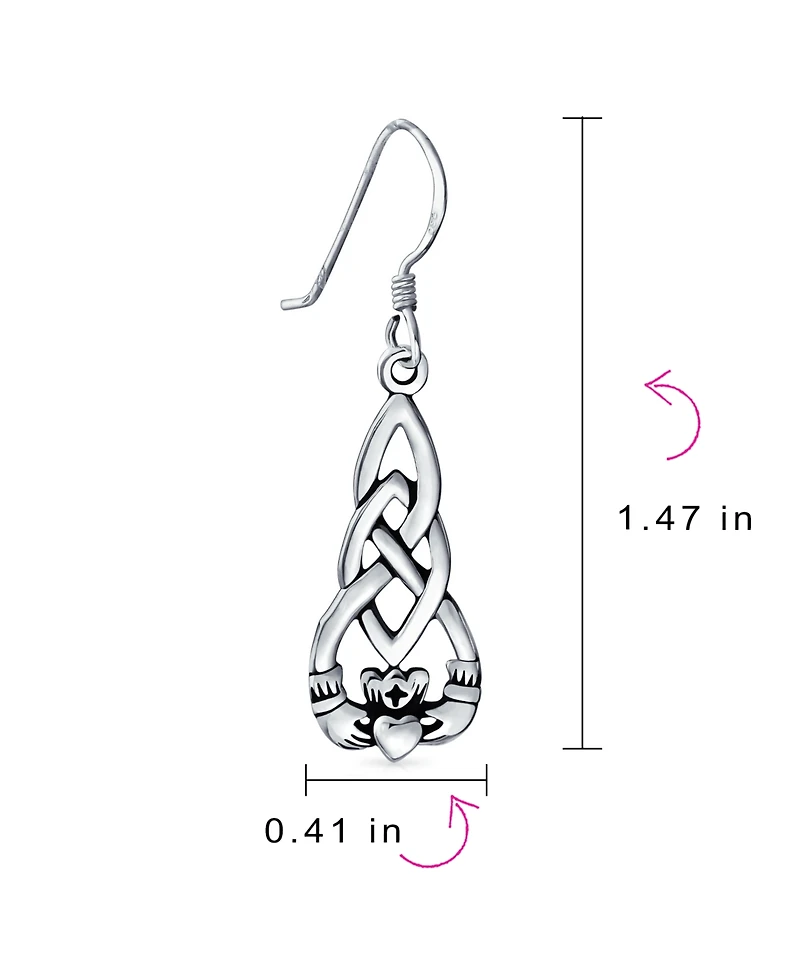 Bling Jewelry Friendship Bff Heart Circle Irish Love Symbol Celtic Claddagh Dangle Earrings Oxidized Sterling Silver Fish Hook