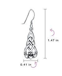 Bling Jewelry Friendship Bff Heart Circle Irish Love Symbol Celtic Claddagh Dangle Earrings Oxidized Sterling Silver Fish Hook