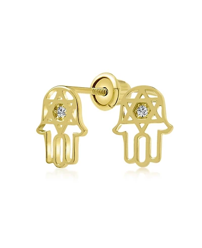 Bling Jewelry Tiny Petite Judaic Jewelry Cz Accent14K Yellow Gold Hamsa Hebrew Star Of David Judaic Stud Earrings For Women For Bat Mitzvah Secure Scr