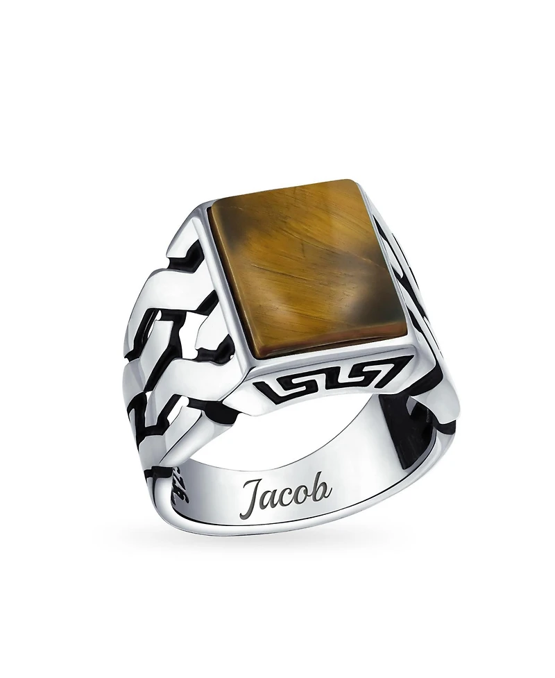 Bling Jewelry Cuban Curb Link Chain Band Rectangle Signet Ring Sterling Silver