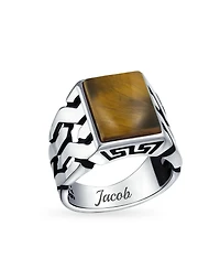 Bling Jewelry Cuban Curb Link Chain Band Rectangle Signet Ring Sterling Silver