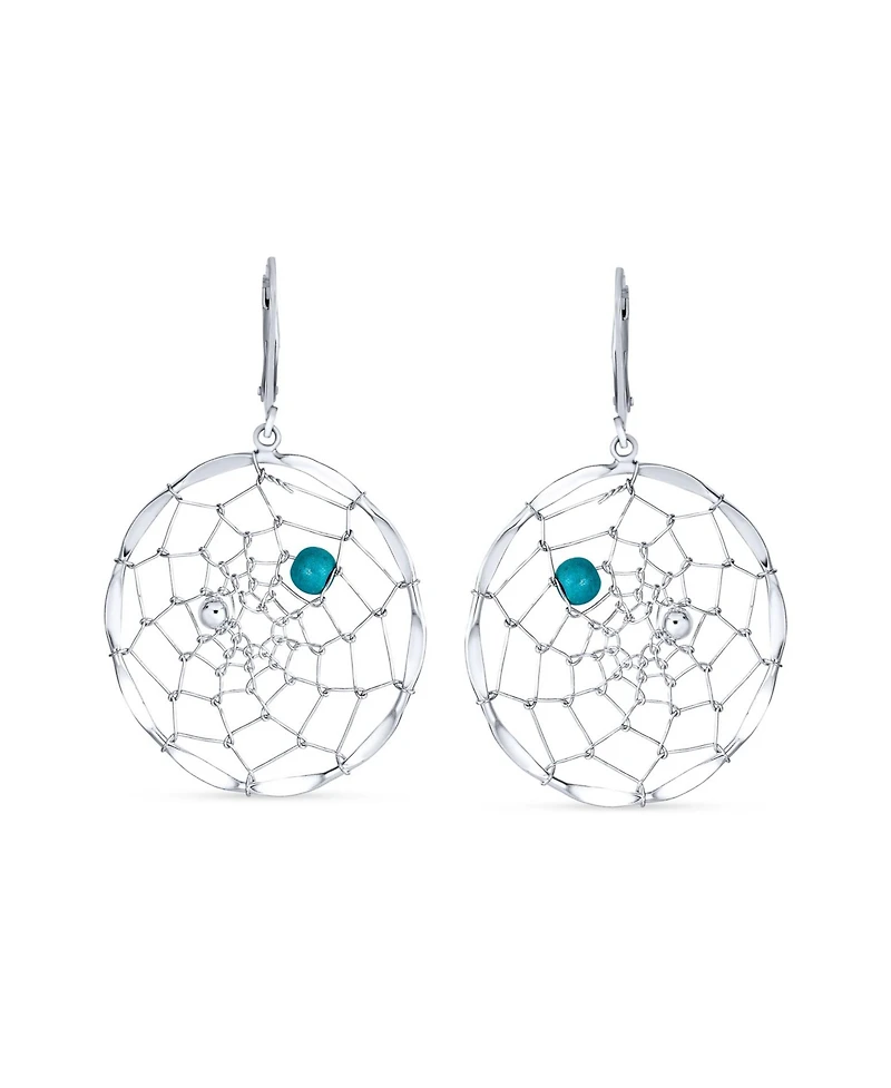 Bling Jewelry Blue Synthetic Turquoise Lever back Western Native American Indian Large Round Dream Catcher Earrings Sterling Silver