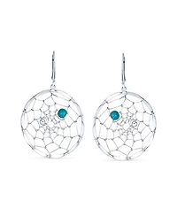 Bling Jewelry Blue Synthetic Turquoise Lever back Western Native American Indian Large Round Dream Catcher Earrings Sterling Silver