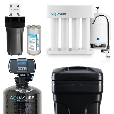 Aquasure 72,000 Grains Whole House Water Filtration Bundle with 75 Gpd Ro System, for 4-6 bathrooms