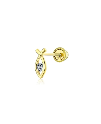 Bling Jewelry Tiny Minimalist14K Gold Helix Cartilage Ear Lobe Piercing Daith Ichthus ChristianJesus Fish 1 Piece Stud Earring Screw back