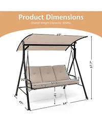 Slickblue 3-Person Outdoor Patio Porch Swing with Adjustable Canopy and 900 Lbs Weight Capacity