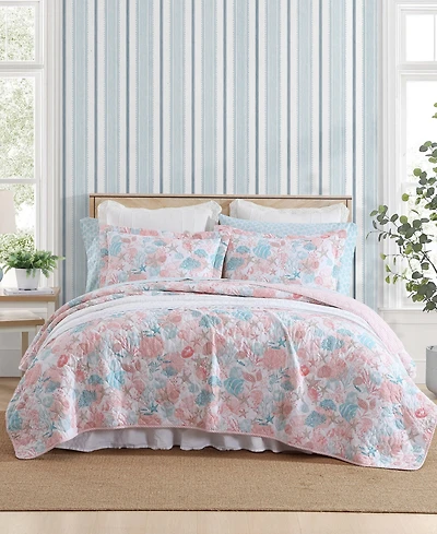 Closeout! Laura Ashley Swimtime Reversible 3 Piece Quilt Set, King