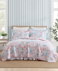 Closeout! Laura Ashley Swimtime Reversible 3 Piece Quilt Set, King