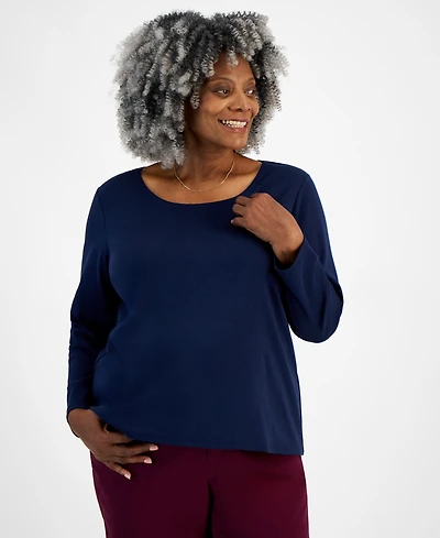 Style & Co Plus Scoop-Neck Long-Sleeve Top, Exclusively at Macy's