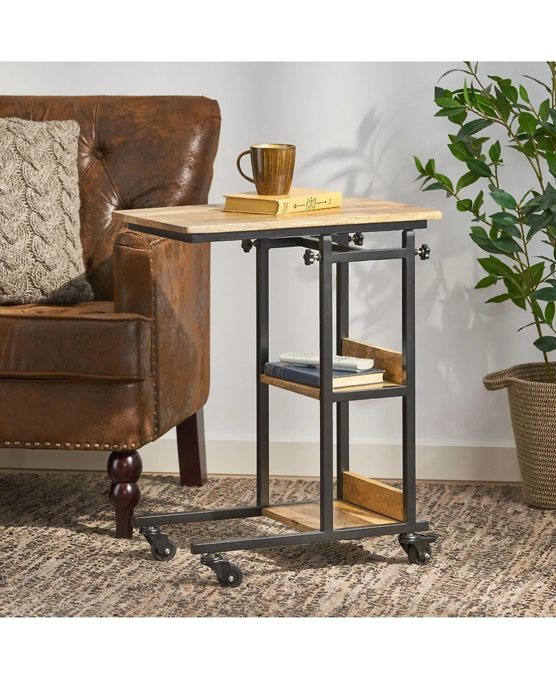 Streamdale Furniture Artisan Handcrafted Modern Industrial Mango Wood C-Shape End Table