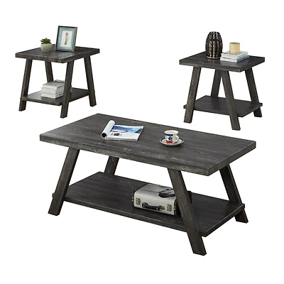 Streamdale Furniture Contemporary Replicated Wood Shelf Coffee Set Table in Charcoal Finish