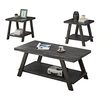 Streamdale Furniture Contemporary Replicated Wood Shelf Coffee Set Table in Charcoal Finish