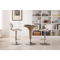 Upholstery Airlift Adjustable Swivel Barstool with Chrome Base, Set of 2, White