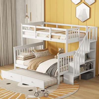 Streamdale Espresso Twin-Over-Full Bunk Bed with Storage and Trundle