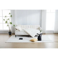 Simplie Fun Elena Twin Size Beige Velvet Upholstered Daybed, Ribbed Tufted Backrest, Daybed in Lavish Modern Design, Richly Hued Foam Comfort