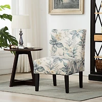 Streamdale Print Fabric Armless Contemporary Accent Chair, Blue Leaves