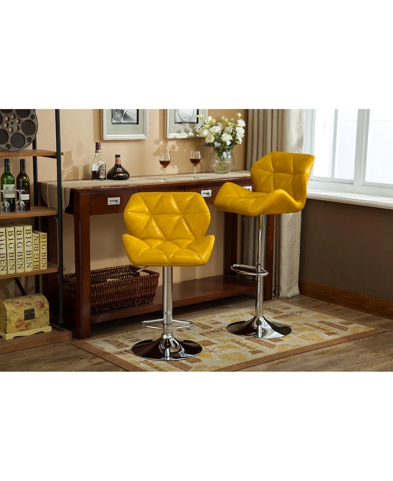 Simplie Fun Contemporary Tufted Adjustable Height Hidraulic Bar Stools, Set of 2, Yellow