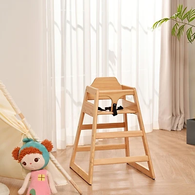Simplie Fun Sturdy Pine Wood Baby Chair with Adjustable Safety Straps