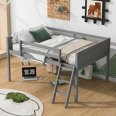 Streamdale Full Wood Low Loft Bed with Ladder