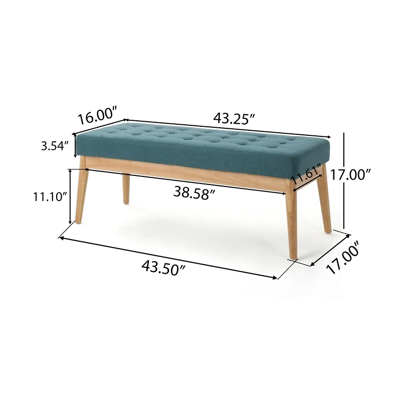 Streamdale Furniture Mid-Century Modern Upholstered Bench with Button-Tufting