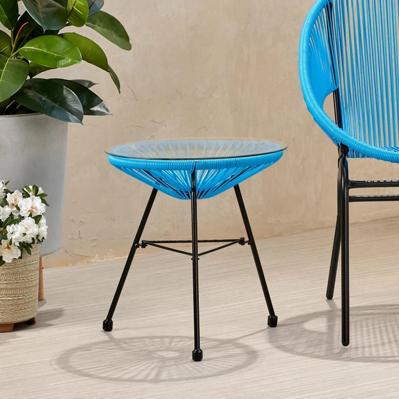 Streamdale Modern Rattan Side Table with Tempered Glass for Outdoor Decor