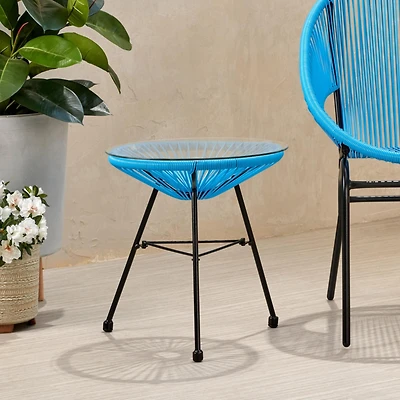 Streamdale Modern Rattan Side Table with Tempered Glass for Outdoor Decor