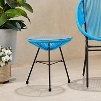 Streamdale Modern Rattan Side Table with Tempered Glass for Outdoor Decor
