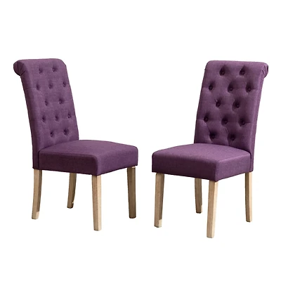 Simplie Fun Solid Wood Tufted Parsons Dining Chair, Set of 2, Purple