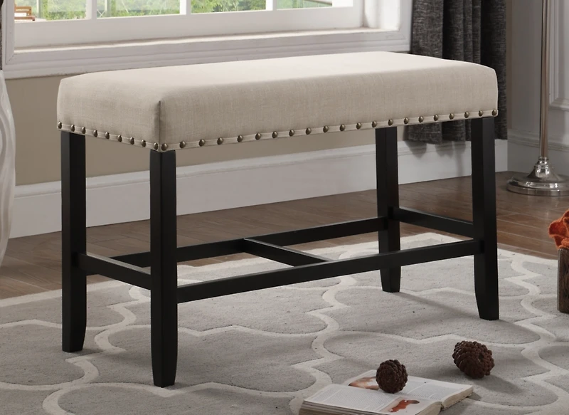 Streamdale Fabric Counter Height Dining Bench with Nailhead Trim, Tan