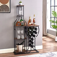 Streamdale 5-Tier Rustic Brown Wine Storage Rack with Hanging Glass Holder
