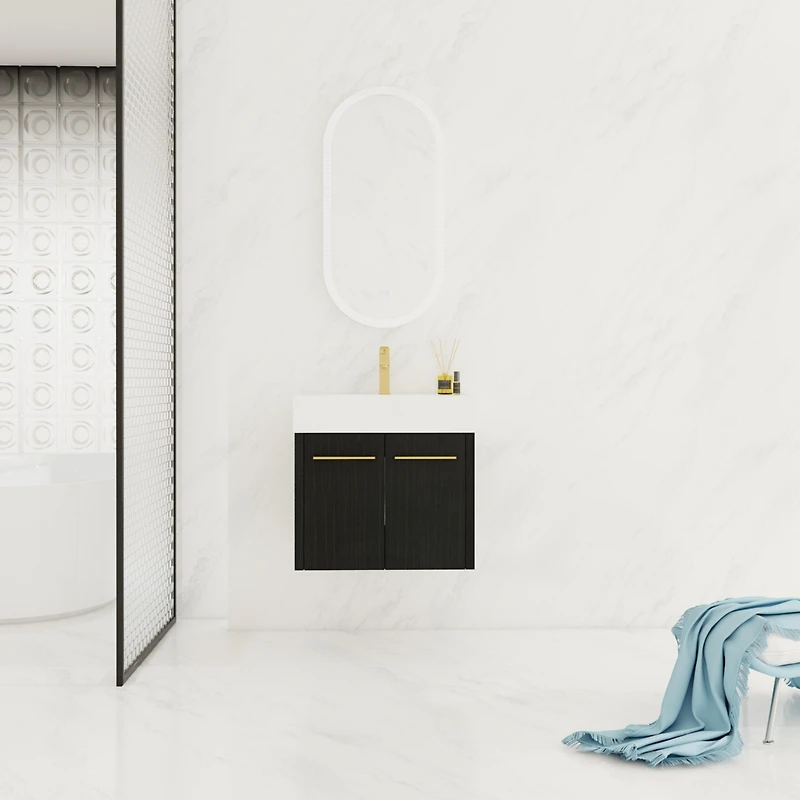 Modern Bathroom Vanity with Unique Resin Sink and Soft-Closing Hinges