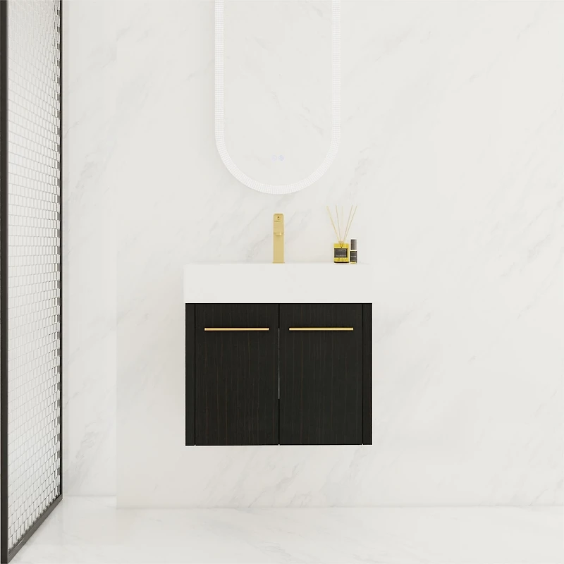 Modern Bathroom Vanity with Unique Resin Sink and Soft-Closing Hinges